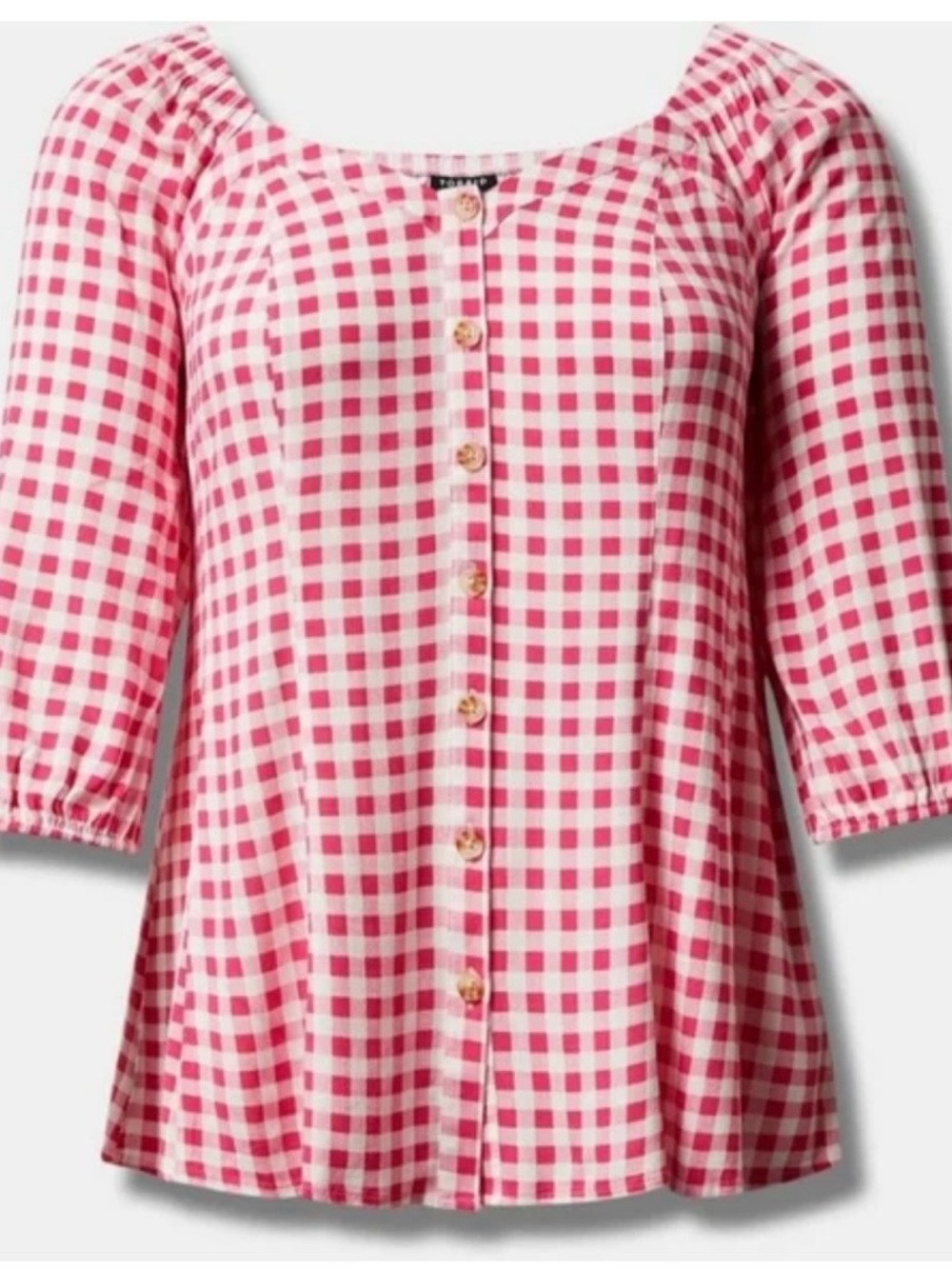 Torrid Pink Gingham Button-Front Blouse Fit & Flare Cottagecore Sz 2X